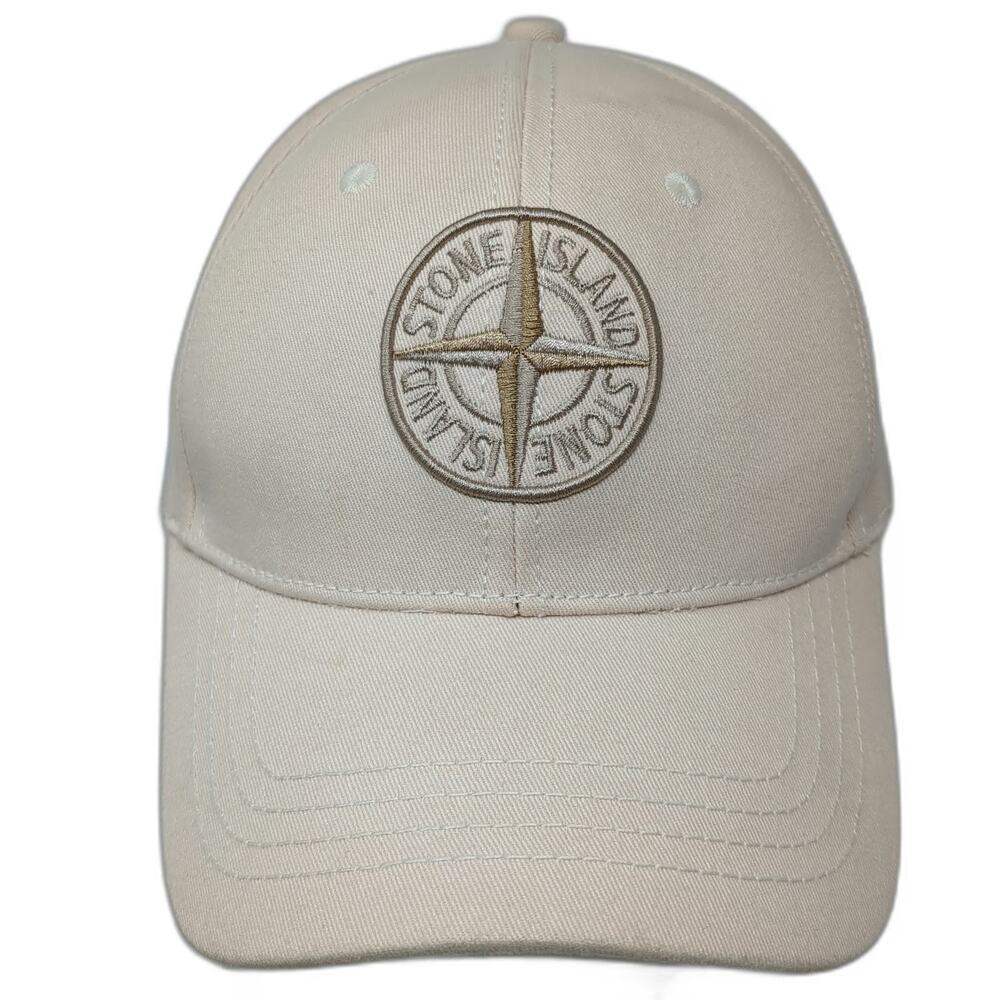 Stone Island Baseball Cap Beige One Size Embroidered Compass Logo Strapback Hat